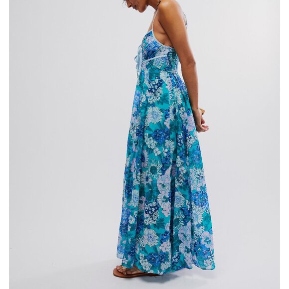 🎉LAST CHANCE🎉 FREE PEOPLE Dream Weaver Maxi / Teal Combo - Picture 2 of 7